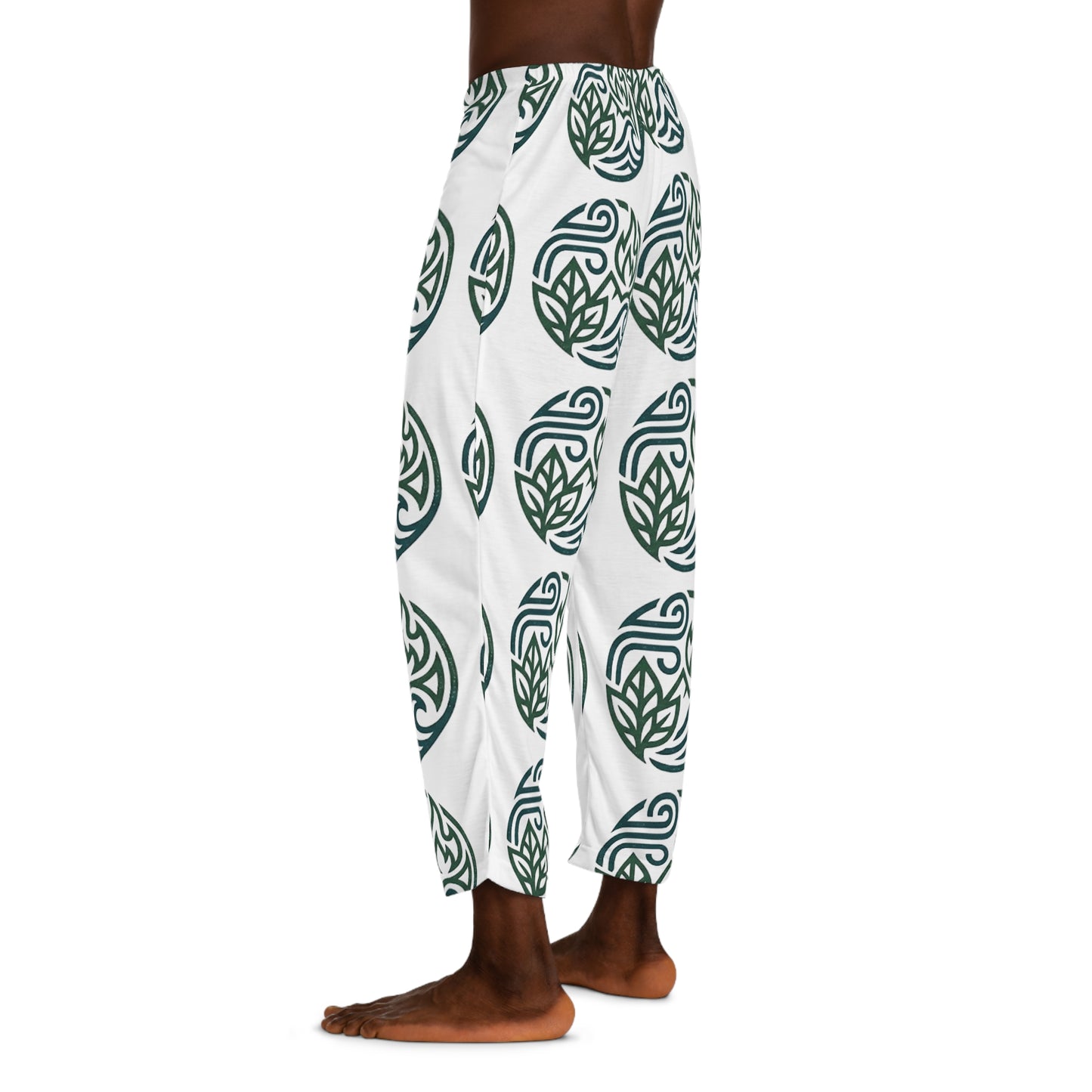 Men's Yoga Pattern Pajama Pants — Green Botanical Circle Print
