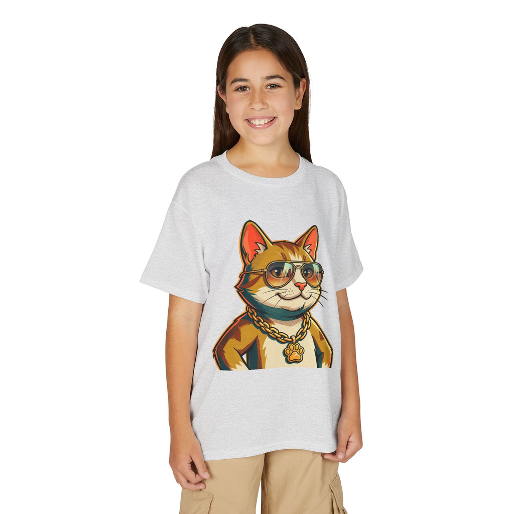 Cool Cat Youth T‑Shirt — Sunglasses & Gold Chain Graphic Tee