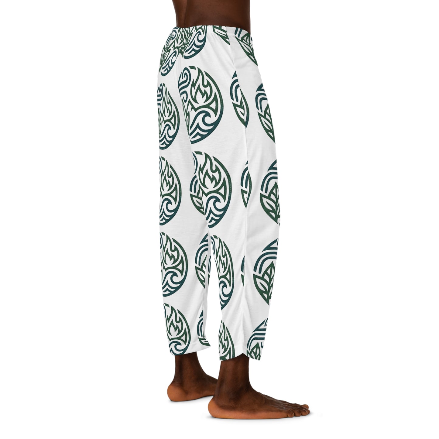 Men's Yoga Pattern Pajama Pants — Green Botanical Circle Print