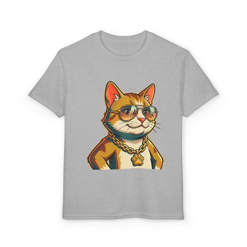 Cool Cat Youth T‑Shirt — Sunglasses & Gold Chain Graphic Tee