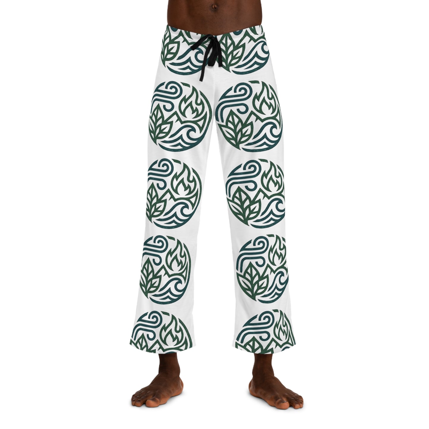 Men's Yoga Pattern Pajama Pants — Green Botanical Circle Print