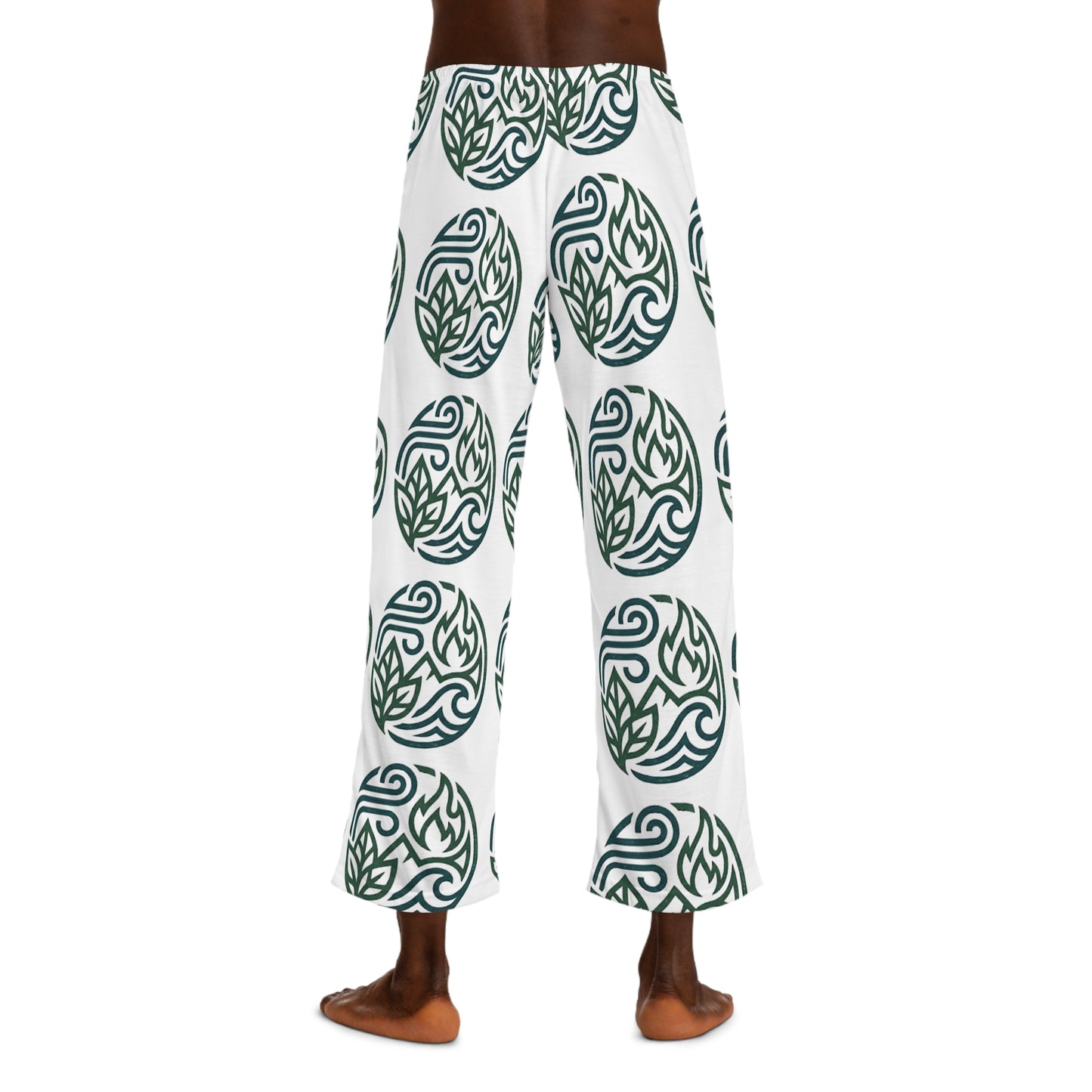 Men's Yoga Pattern Pajama Pants — Green Botanical Circle Print