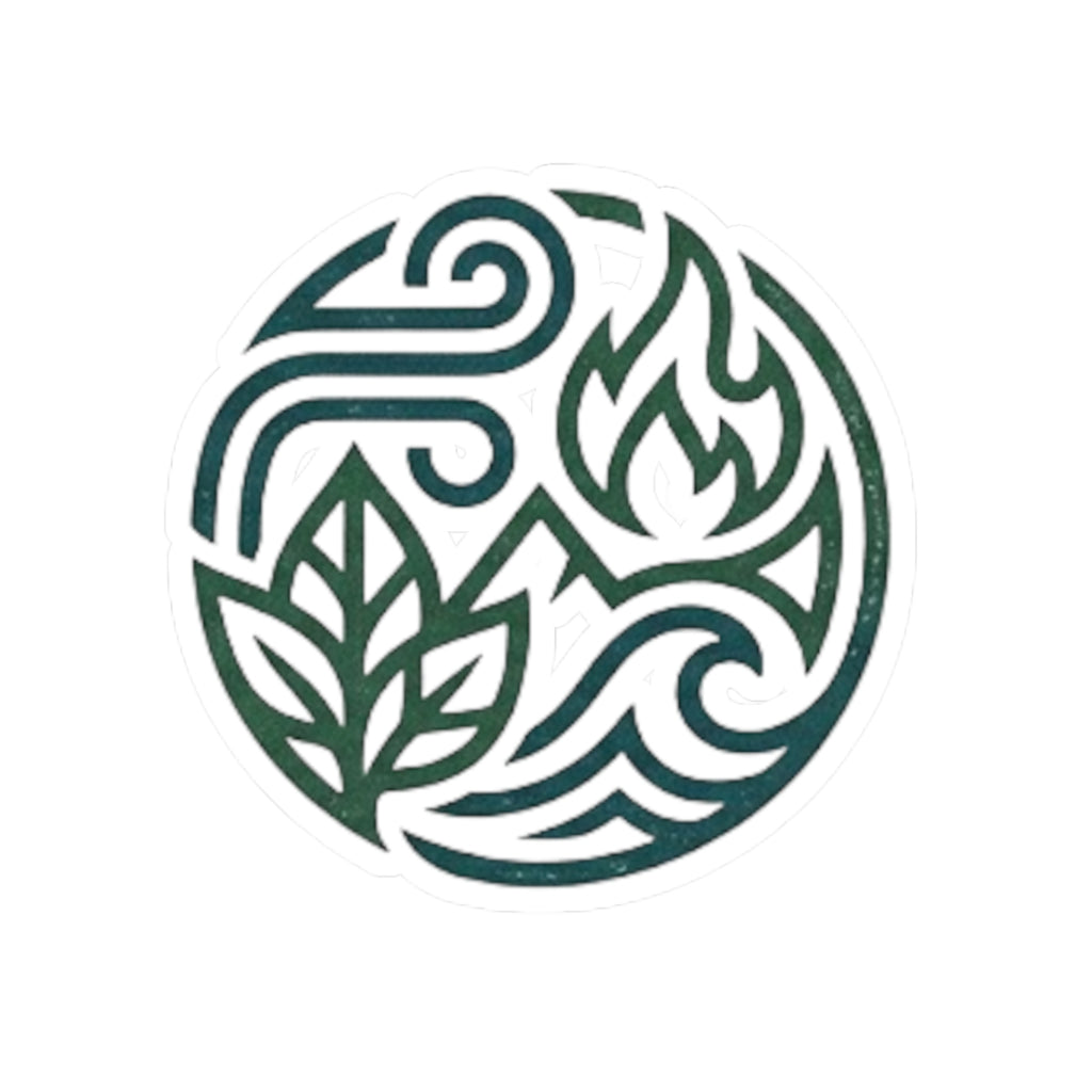 Elemental Circle Sticker — Nature, Water, Fire & Air Kiss-Cut Decal