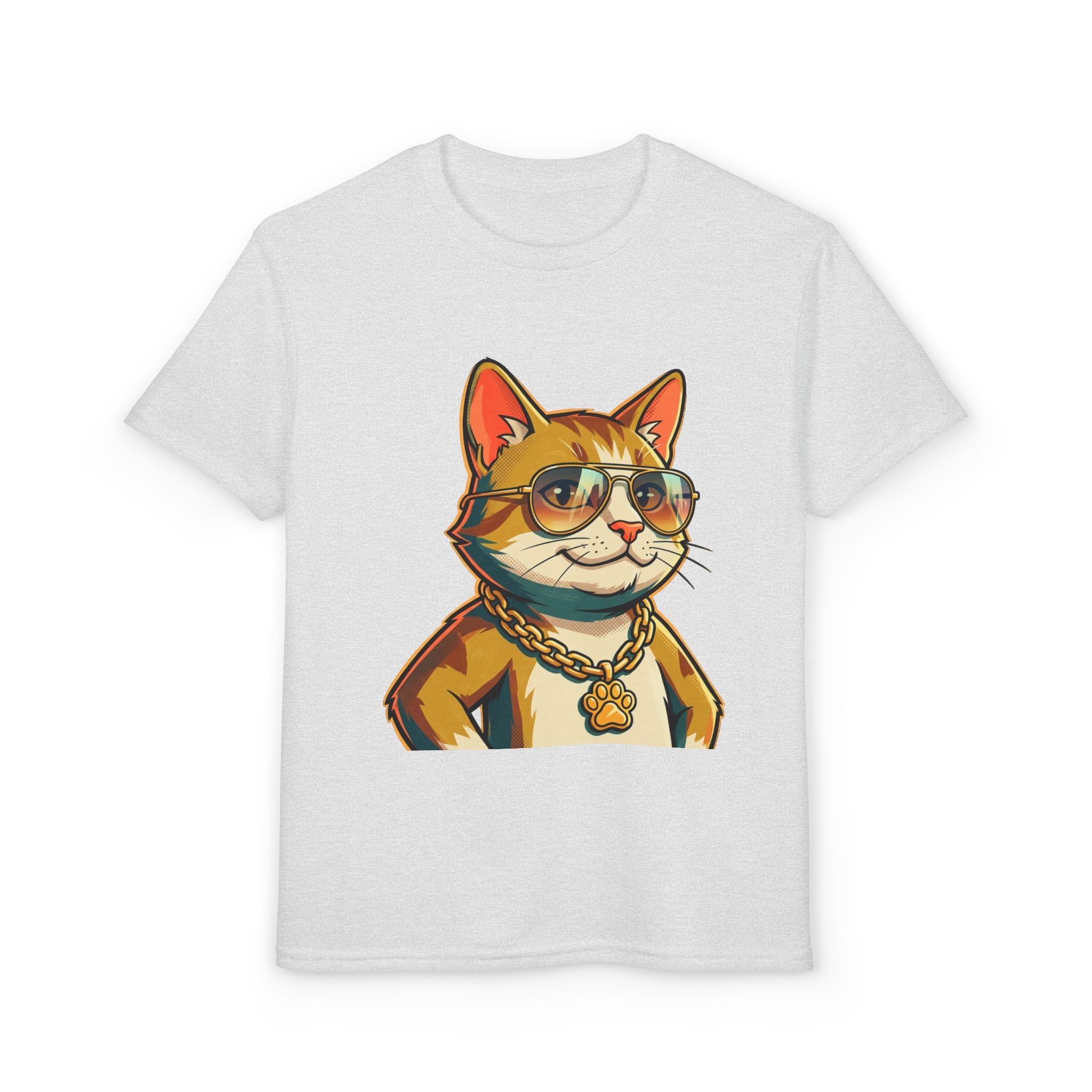 Cool Cat Youth T‑Shirt — Sunglasses & Gold Chain Graphic Tee