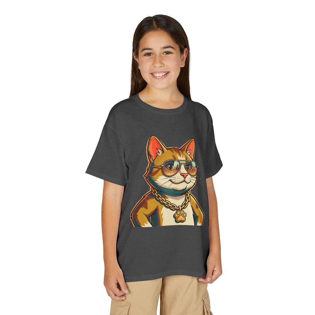 Cool Cat Youth T‑Shirt — Sunglasses & Gold Chain Graphic Tee