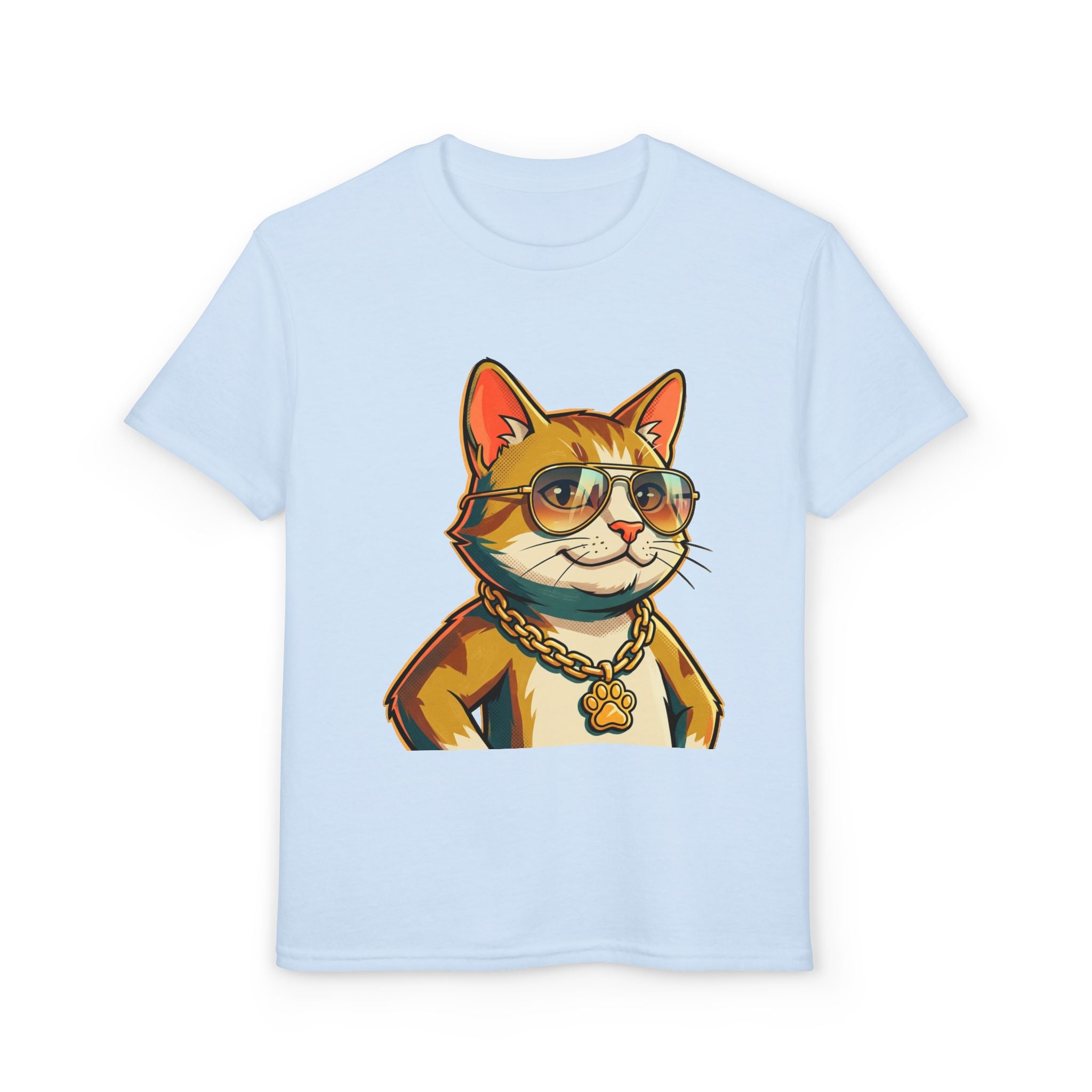 Cool Cat Youth T‑Shirt — Sunglasses & Gold Chain Graphic Tee