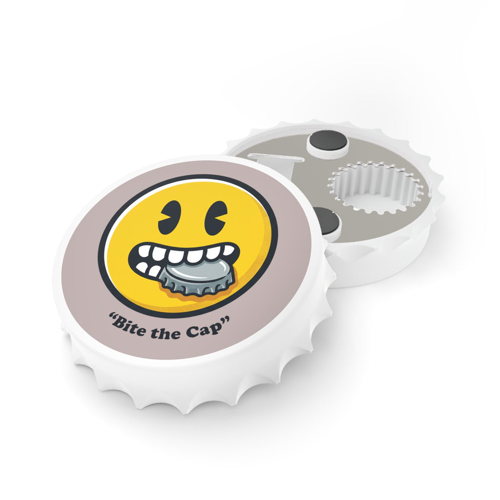 Bite the Cap smiley face Bottle Opener | Magnetic wall bottle opener