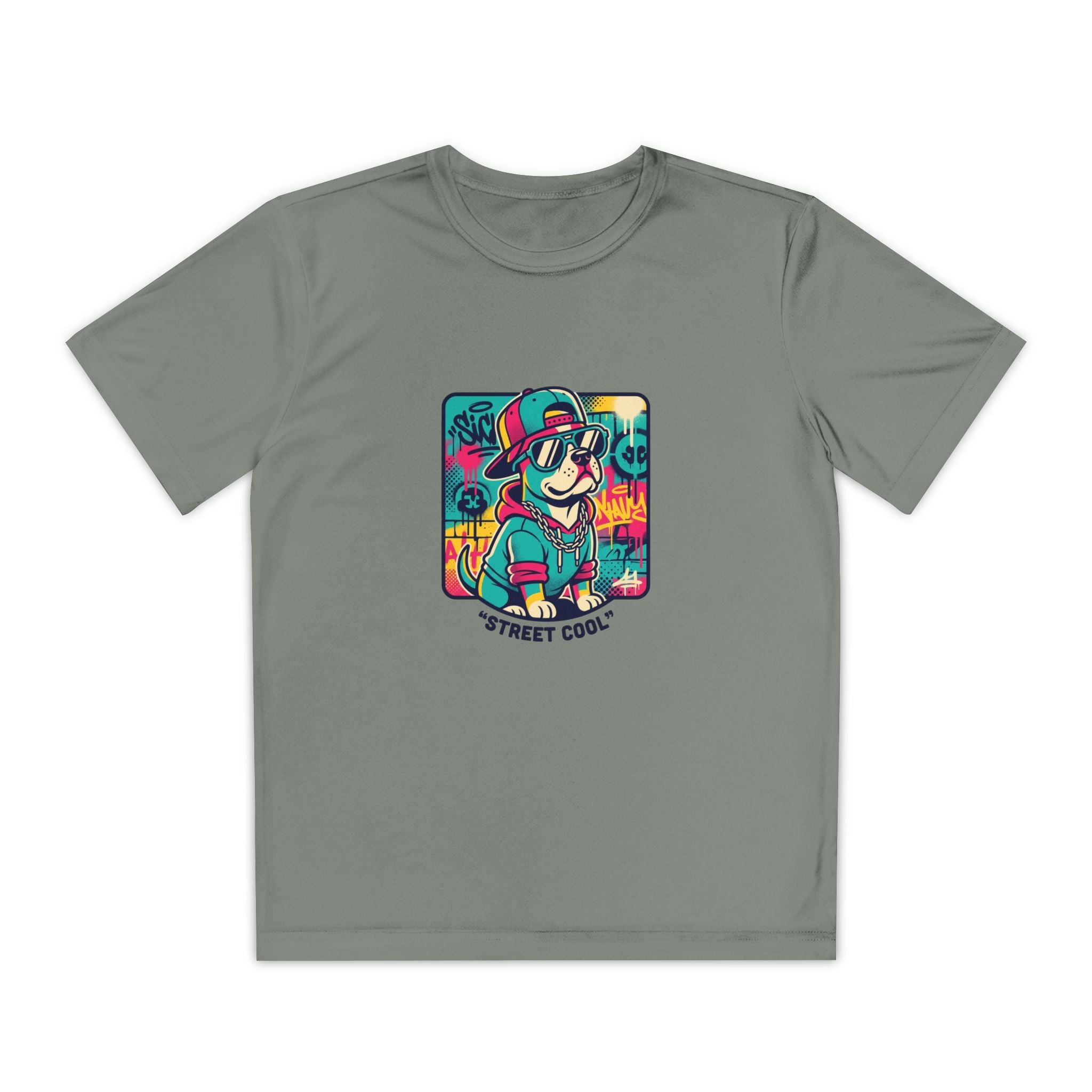 Youth Street Cool Tee — Retro Skate Dog Graphic Kids T‑Shirt