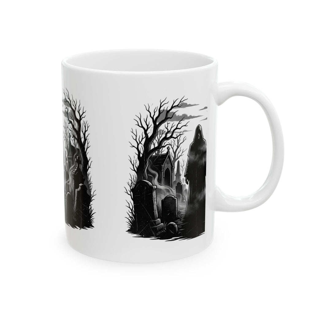 Grim Reaper Cemetery Ceramic Mug – Gothic Halloween Coffee Cup (11oz/15oz)