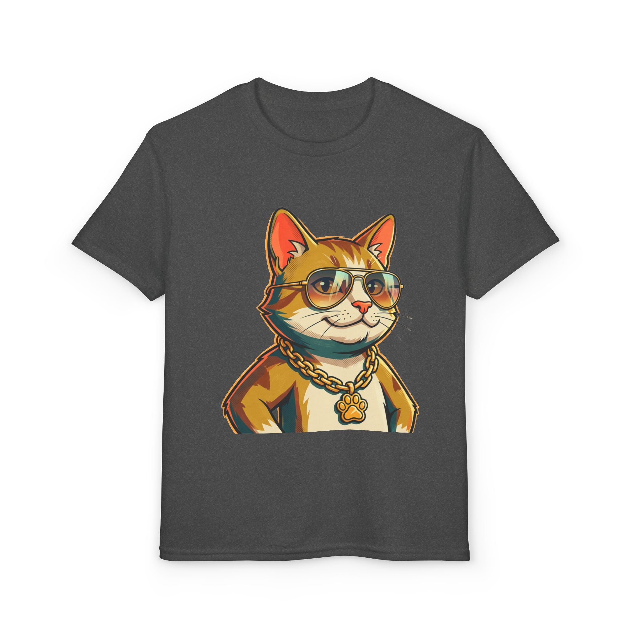 Cool Cat Youth T‑Shirt — Sunglasses & Gold Chain Graphic Tee