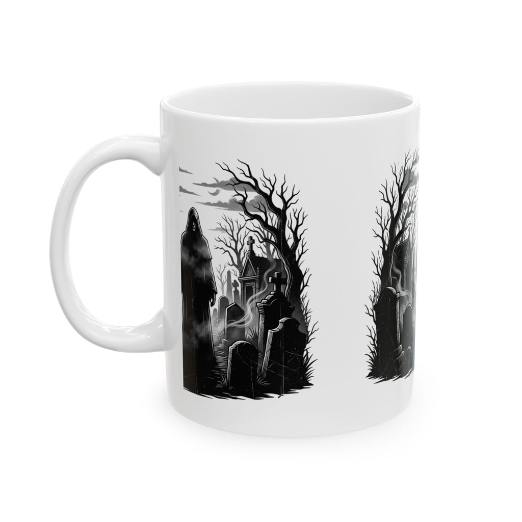 Grim Reaper Cemetery Ceramic Mug – Gothic Halloween Coffee Cup (11oz/15oz)