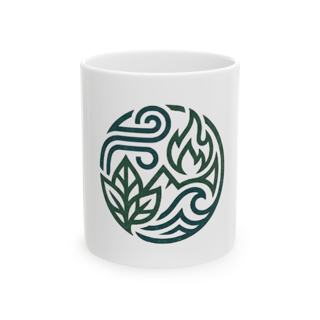 Elemental Symbols Ceramic Mug — Earth, Air, Fire, Water Circle Design (11oz & 15oz)