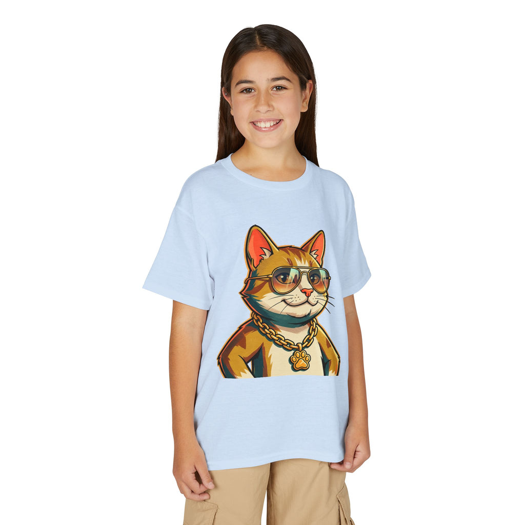 Cool Cat Youth T‑Shirt — Sunglasses & Gold Chain Graphic Tee