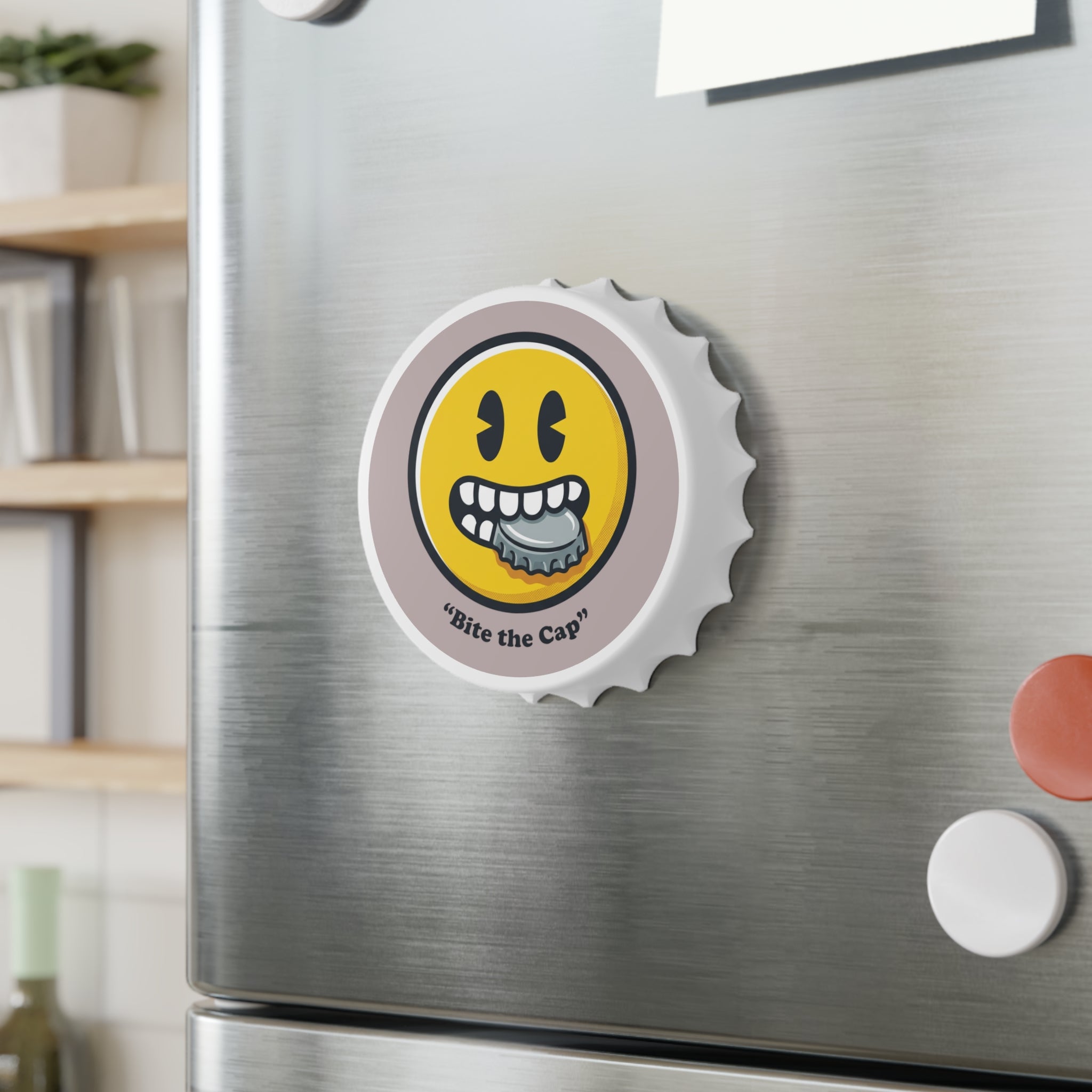 Bite the Cap smiley face Bottle Opener | Magnetic wall bottle opener